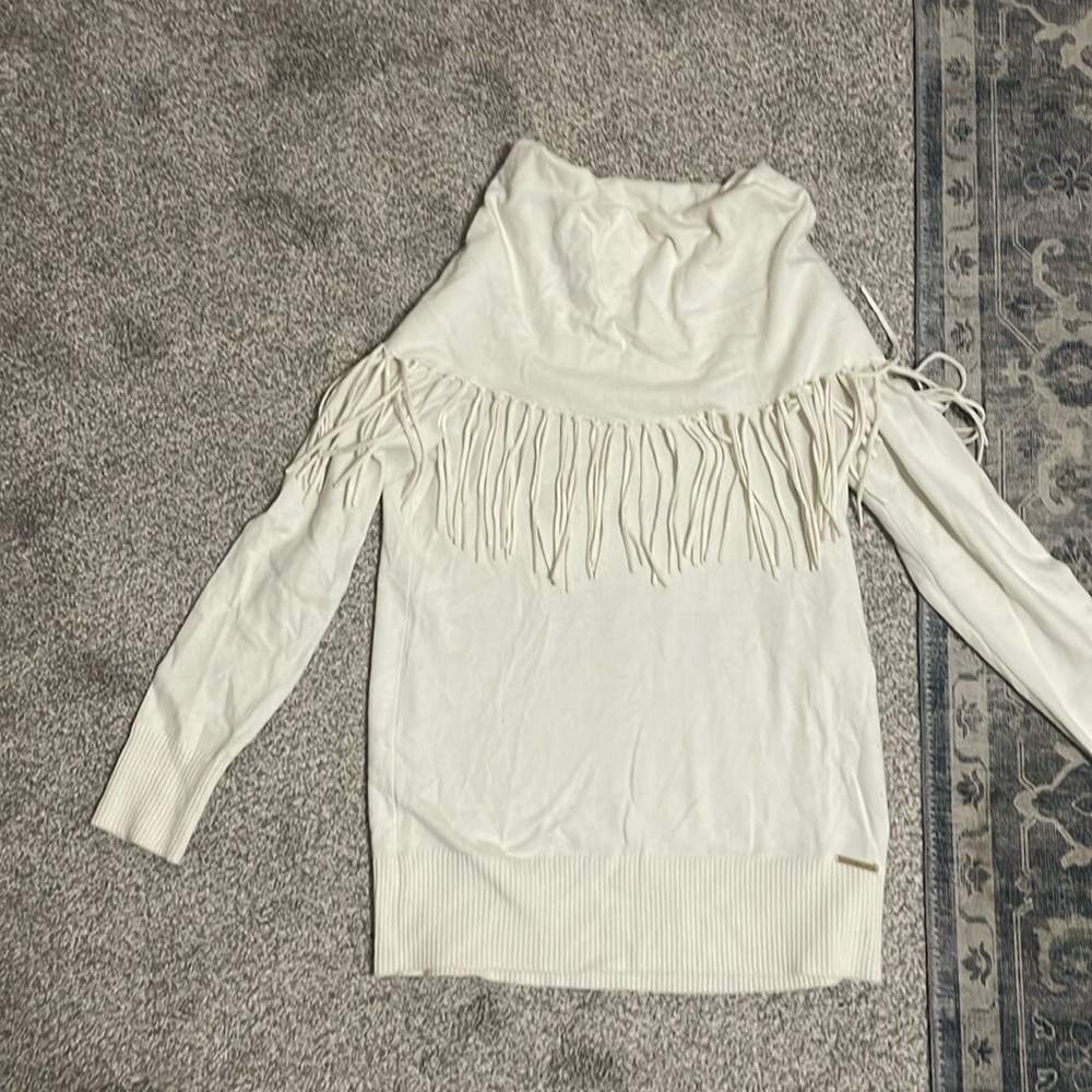 Michael Kors cowl neck fringe ivory sweater size small